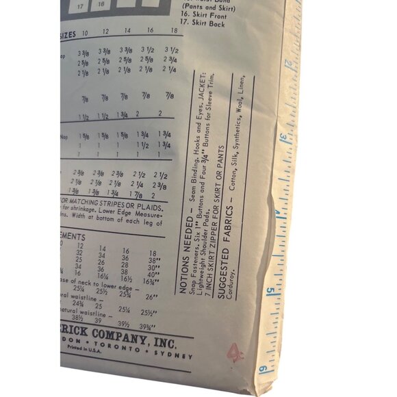 1960s Butterick Size 14 Sew Pattern Double Breasted Jacket Suit Bust 34 Cut Vtg - Picture 5 of 5